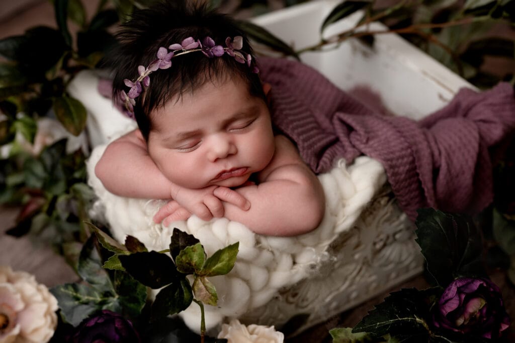 Newborn girl in purple